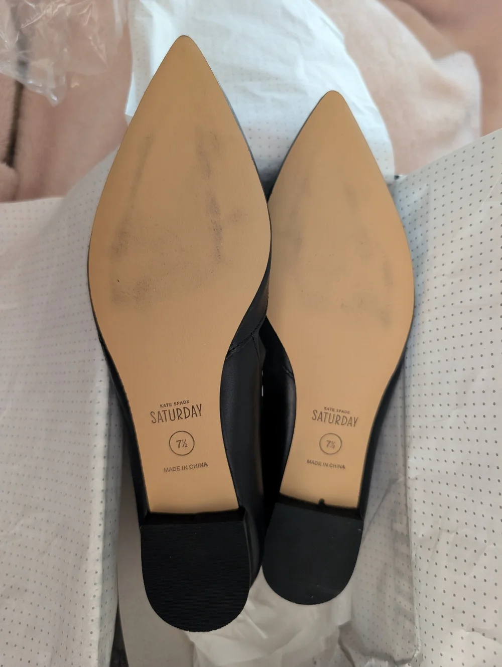 Kate Spade‎ Saturday Black Pointed Toe Women's Flats with White T-Strap